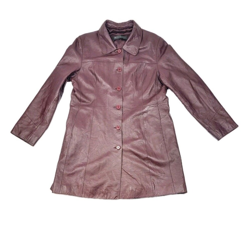 Y2k Burgundy Leather Trenchcoat Jacket Size XL